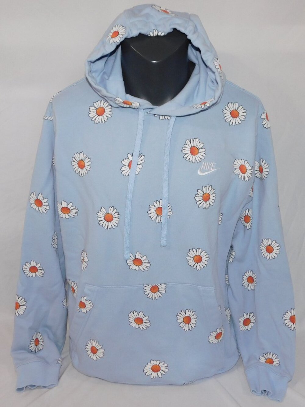 Nike Daisy Floral All Over Print French Terry Hoodie Mens L Blue Have a NIKE day
